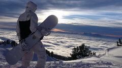 Snowboarding snowboards snow landscape clouds nature standing