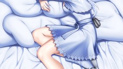 Snowflakes Anime sleeping dress beds white hair belts pillows 