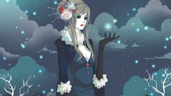 Snowflakes clouds gloves anime girls brunettes hair ornaments 