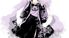 Snowflakes dress white background hats veil scarfs anime girls 