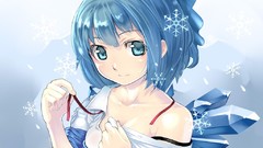 Snowflakes ice wings Fairies Ribbons bows blue hair blue eyes 