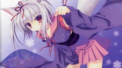 Snowflakes red eyes Ribbons anime girls gray hair animal ears