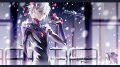 Snowflakes snow Butterflies text white hair red eyes fences 