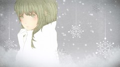 Snowflakes snow faces anime girls green eyes short hair 