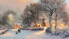 Snowflakes snow winter paintings Villages