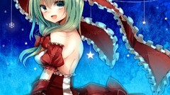 Snowflakes Stars dress blue background Ribbons red dress bows 