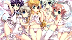 Snowflakes text dress beds Shorts red eyes Ribbons bows blondes 