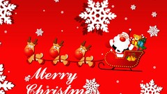 Snowflakes winter Christmas red background santa claus reindeer
