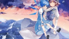 Snowflakes winter Mountains clouds wings Fairies dress hats 