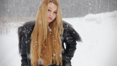 Snowflakes woman blondes black dress teen