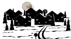 Snowy village vectorized artwork