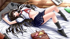 Socks beds schoolgirls legs bedroom skirts anime girls brown 