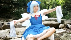 Socks bows blue hair short hair models touhou cirno cosplay 