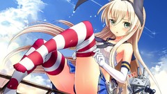 Socks gloves blondes skirts blush anime girls green eyes school 