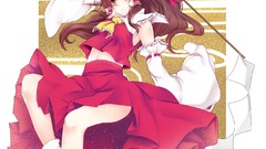 Socks navel staff red eyes bows skirts long hair anime girls 