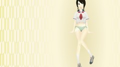 Socks navel yellow background sitting schoolgirls anime girls 