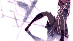 Socks sitting schoolgirls skirts long hair anime girls school 