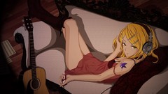 Sofa woman Anime guitars blondes ipod