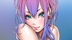 soft shading anime girls Women gradient Anime face blue eyes