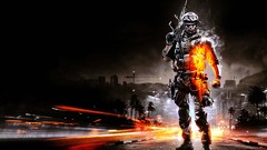 Soldiers back black background military flares battlefield 