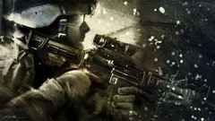 Soldiers faces helmets machine gun digital art