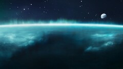 space art planet Space digital art cyan aurorae