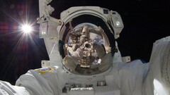 Space astronaut selfies reflection frontal view portrait lights