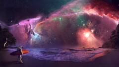 Space astronaut surfers abstract surfing Stars nebula space art