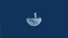 Space Minimalism blue background astronaut moon humor artwork
