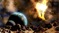 Space Stars red rocks planets science fiction nebulae galaxies 