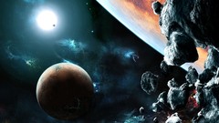 Space Stars rocks planets shining glowing spaceships science 