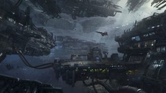 Space station spaceships science fiction outer space artwork 