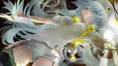 Space woman stockings long hair anime girls aqua hair