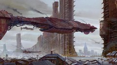 Spaceships science fiction cityscapes artwork digital art 