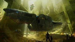 Spaceships science fiction cityscapes artwork digital art 