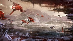 Spaceships science fiction cityscapes artwork digital art 