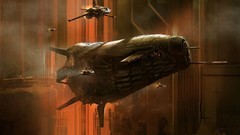 Spaceships science fiction cityscapes artwork digital art 