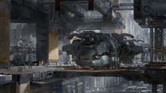 Spaceships science fiction cityscapes artwork digital art 