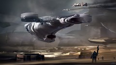 Spaceships science fiction cityscapes artwork digital art 