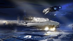 Spaceships science fiction cityscapes artwork digital art 