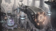 Spaceships vehicles cityscapes artwork futuristic