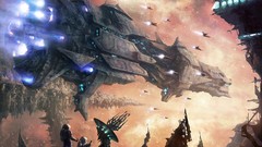 Spaceships vehicles science fiction cityscapes nebulae outer 