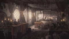 Spheres desks bookshelf artwork scenic