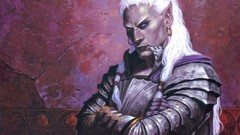Spiders elves armor white hair earrings male blue eyes Drow 