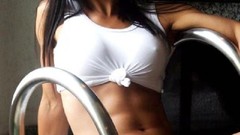 Sports woman blondes brunettes bra bikini gym topless thong abs 