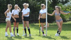 Sports woman blondes skirts lingerie bra pierced navel St 