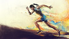 Sports woman running paintings multicolor artwork ignite