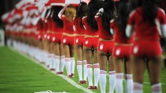 Sports woman Umbrellas back view cheerleaders depth of field