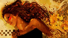 Squares autumn woman paintings long hair artwork