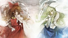 Staff bows long hair brown eyes brunettes yellow eyes kochiya 